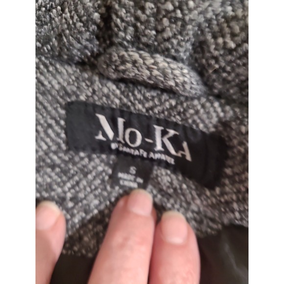 Mo-Ka Women SZ S dk Grey faux Leather Moto jacket Biker quilted hooded goth punk - Picture 6 of 12